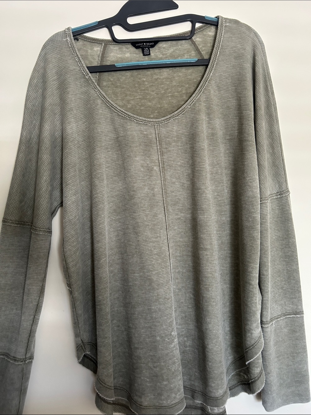 Lucky Brand Olive Scoop Neck Long Sleeve Top